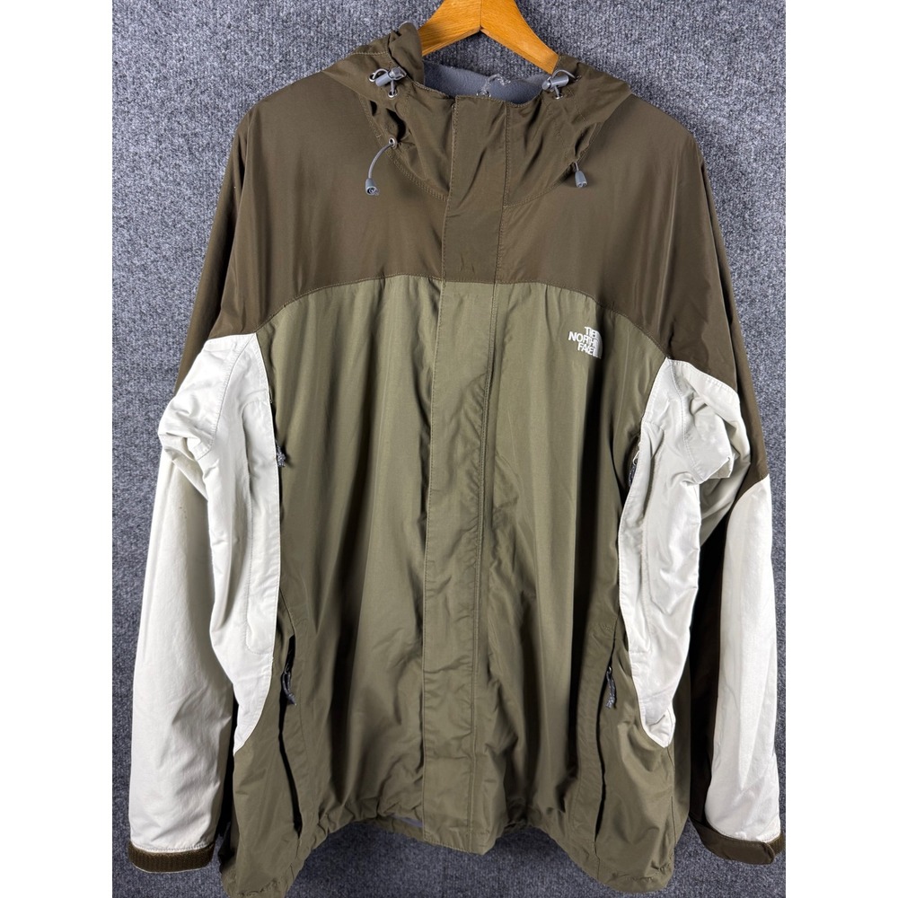 The North Face HyVent Rain Jacket Mens XL Green Two Tone Hooded Shell Coat